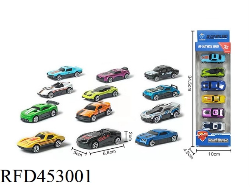 6 STRIPS OF 1:64 ALLOY SLIDING SPORTS CAR (12 MIXED)