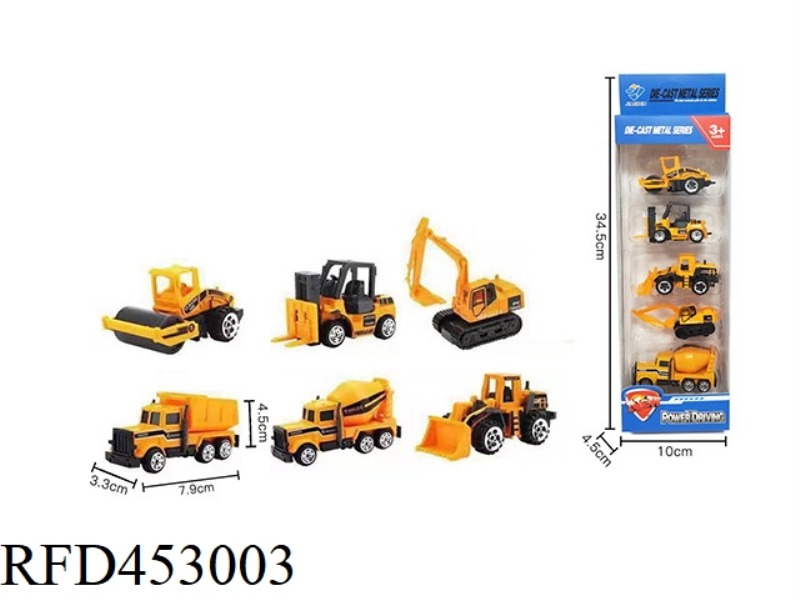 5 STRIPS OF 1:64 ALLOY ENGINEERING VEHICLES SLIDING (6 MIXED)