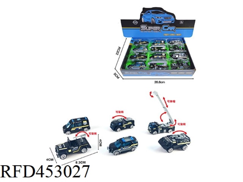 12PCS 1:55 ALLOY SLIDING POLICE CAR DISPLAY BOX
(6 MIXED PACKS)