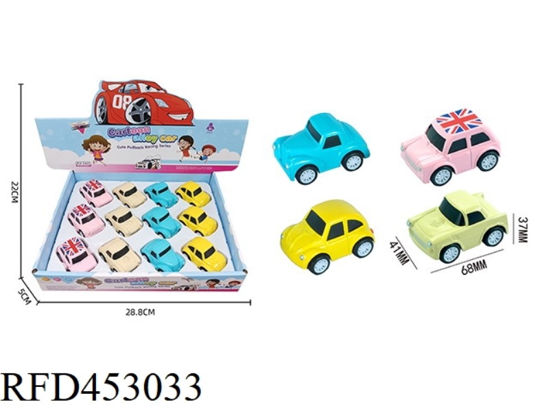 12 PUT BACK FORCE CARTOON ALLOY SIMULATION CAR DISPLAY BOX
(4 MIXED PACKS)