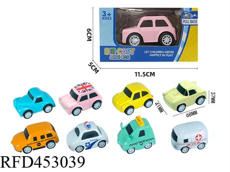 A SINGLE CARTOON PULL-BACK SIMULATION ALLOY CAR (8 MIXED)
