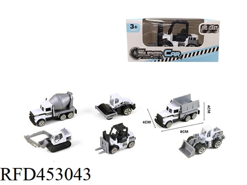 SINGLE 1:64 ALLOY WHITE ENGINEERING VEHICLE SLIDING (6 MIXED)