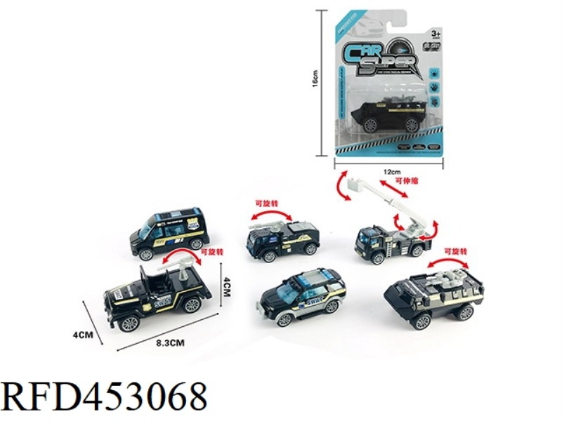 SINGLE SUCTION VERSION 1:55 ALLOY PULL BACK POLICE (6 MIXED)