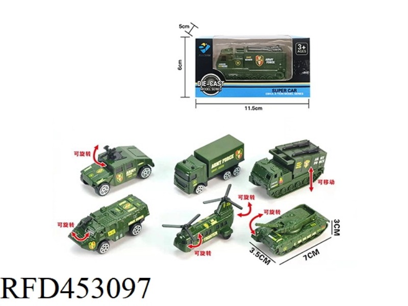 SINGLE BOX 1:64 ALLOY SLIDING MILITARY SERIES (6 MIXED)