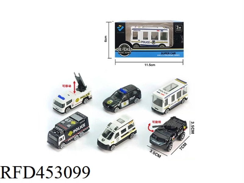 SINGLE BOX 1:64 ALLOY SLIDING POLICE SERIES (6 MIXED)