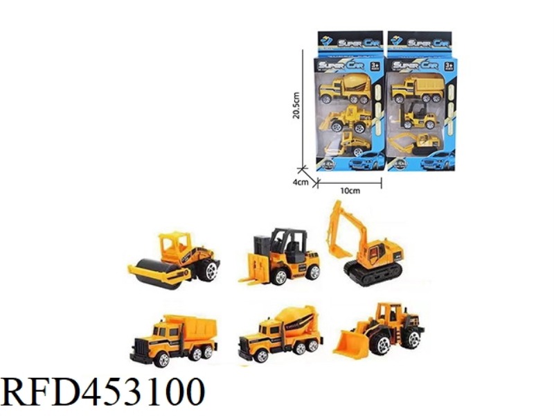 3 STRIPS OF 1:64 ALLOY ENGINEERING VEHICLES SLIDING (6 MIXED)