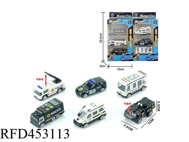 3 STRIPS OF 1:64 ALLOY SLIDING POLICE SERIES (6 MIXED)