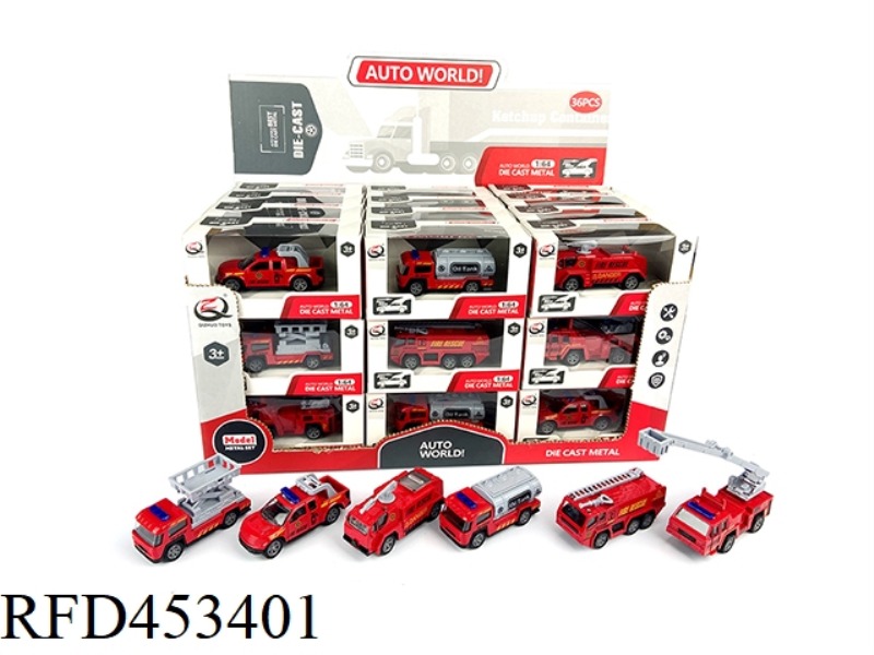 1:64 PULL BACK ALLOY CAR (36PCS/BOX) FIRE SERIES 6 MIXED PACKS