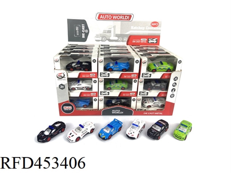 1:64 PULL BACK ALLOY CAR (36PCS/BOX) POLICE CAR SERIES 6 MIXED PACKS