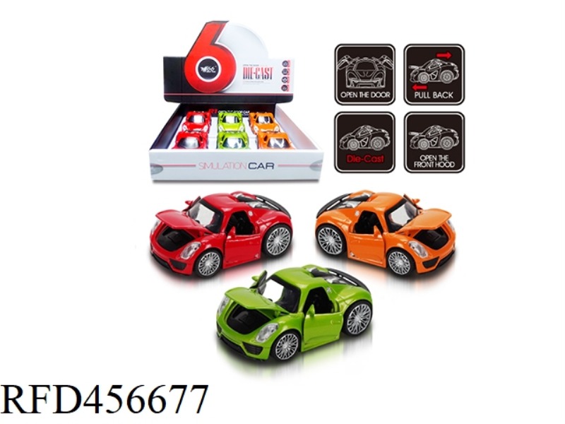 1: 32Q VERSION PORSCHE ALLOY PULL BACK 3 DOOR CAR 6PCS