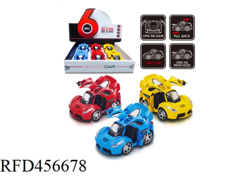 1: 32Q VERSION FERRARI ALLOY PULL BACK 3 DOOR CAR 6PCS