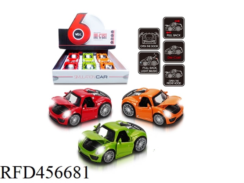 1: 32Q VERSION PORSCHE ALLOY PULL BACK 3 DOOR CAR 6PCS