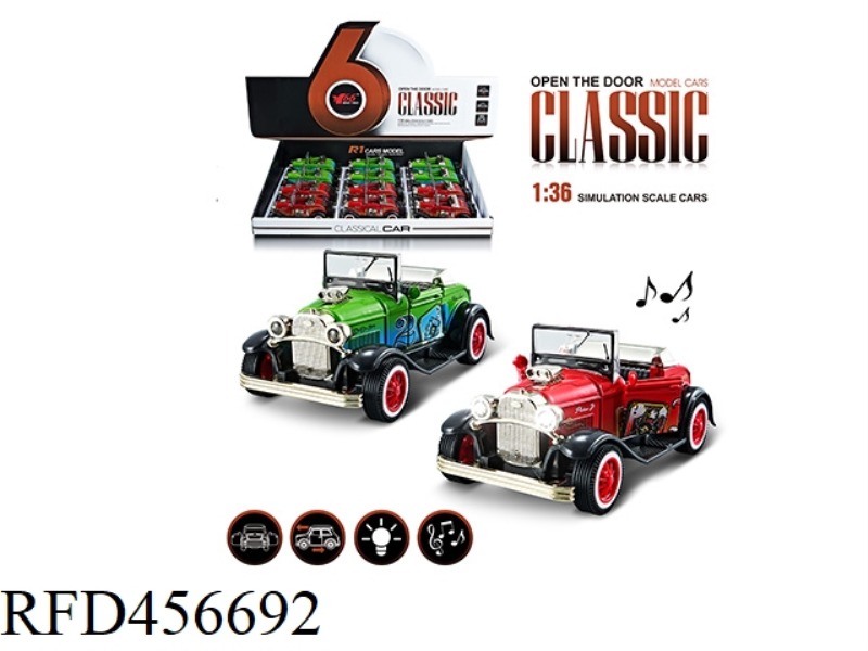 1:36 Q VERSION FORD GRAFFITI CONVERTIBLE 2 DOOR PULL BACK WITH LIGHT MUSIC ALLOY CAR 1 2 COLOR MIXED