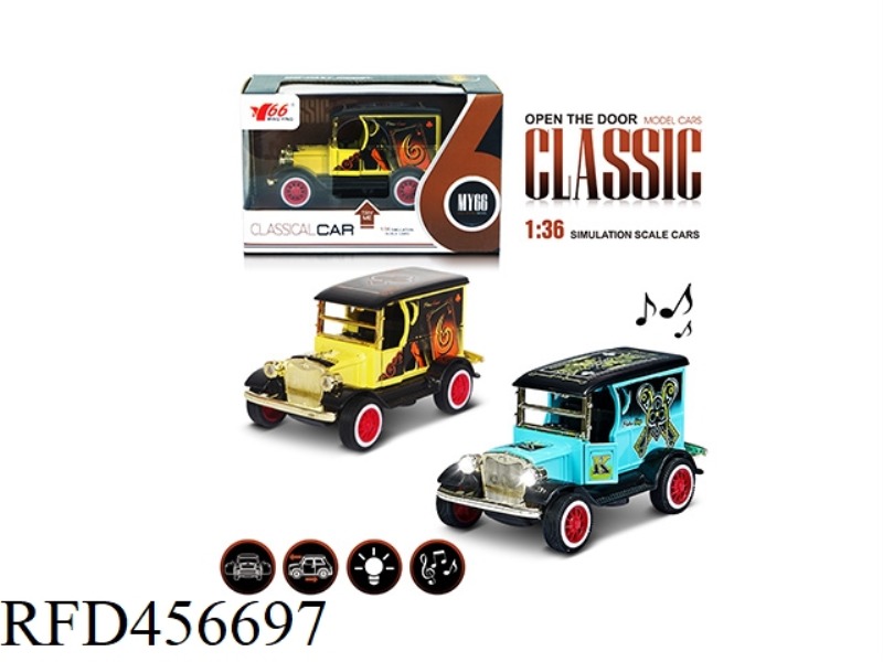 1:36 Q VERSION OF FORD GRAFFITI T-TYPE CAR 2 DOOR PULL BACK WITH LIGHT MUSIC ALLOY CAR 1 MODEL 2 COL