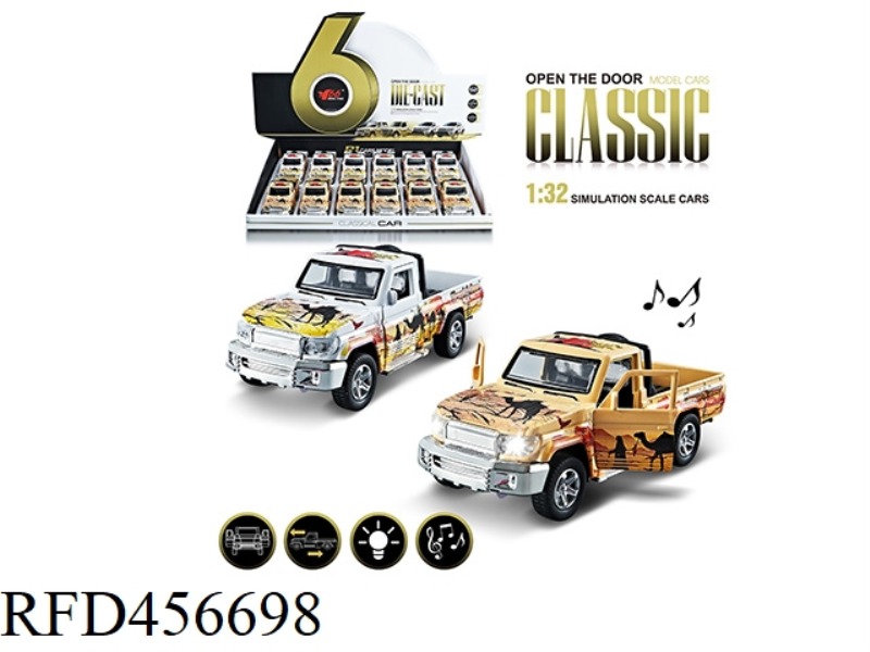 1:32 GRAFFITI TOYOTA PICKUP ALLOY PULL BACK DOOR CAR WITH LIGHT AND MUSIC 1 MODEL 2 COLOR MIXED 12PC