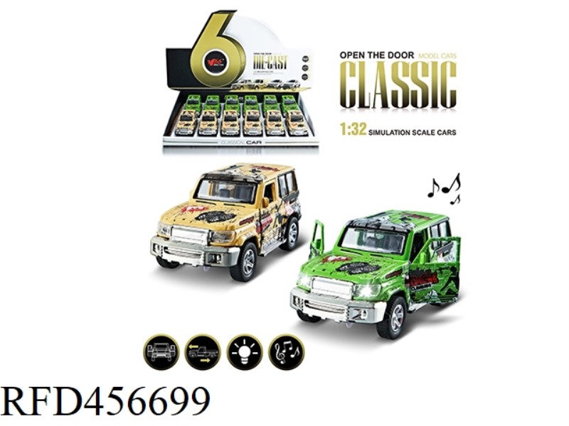 1:32 GRAFFITI TOYOTA JEEP ALLOY PULL BACK DOOR CAR WITH LIGHT AND MUSIC 1 MODEL 2 COLORS MIXED 12PCS