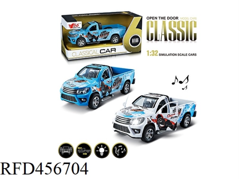 1:32 GRAFFITI TOYOTA PICKUP ALLOY PULL BACK DOOR CAR WITH LIGHT AND MUSIC 1 STYLE 2 COLORS