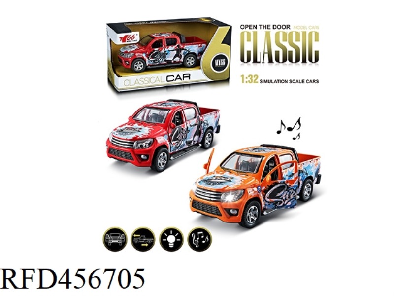 1:32 GRAFFITI TOYOTA PICKUP ALLOY PULL BACK 2-DOOR CAR WITH LIGHT AND MUSIC 1 STYLE 2 COLORS