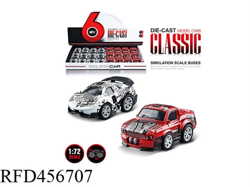 1:72 Q VERSION PULL BACK ALLOY GRAFFITI SPORTS CAR 12PCS