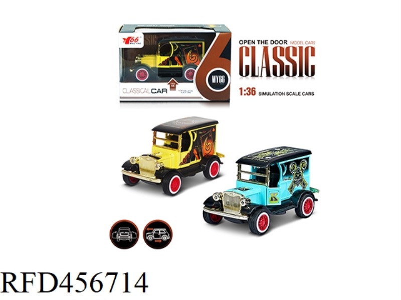1:36 Q VERSION OF FORD GRAFFITI MODEL T CAR 2 DOOR PULL BACK ALLOY CAR 1 MODEL 2 COLORS MIXED
