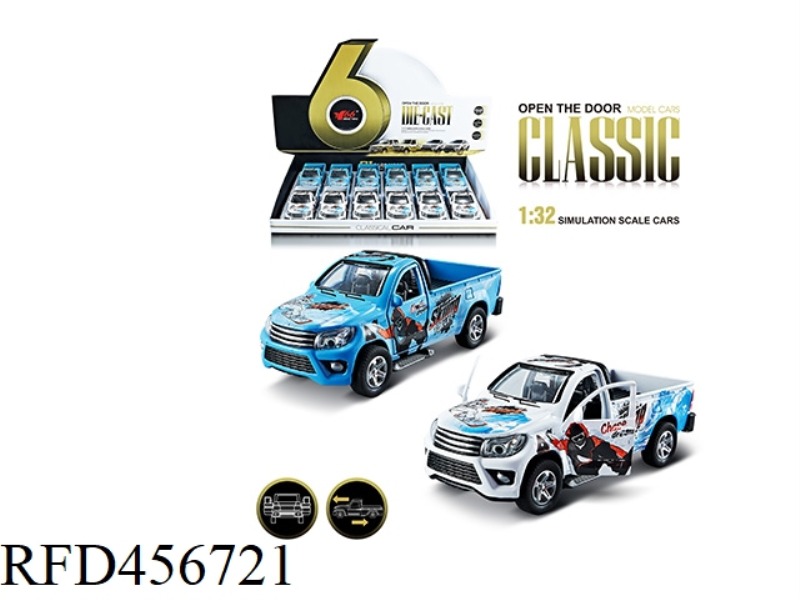 1:32 GRAFFITI TOYOTA PICKUP ALLOY PULL BACK DOOR CAR 1 MODEL 2 COLORS 12PCS