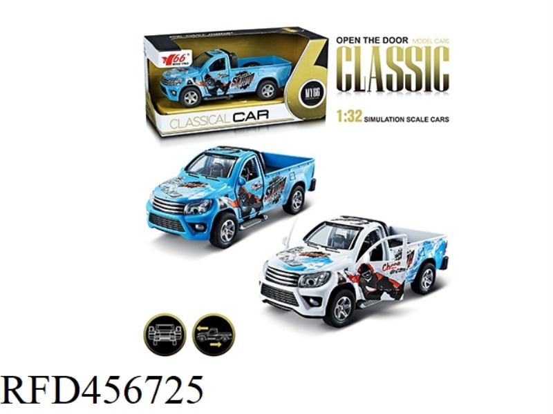 1:32 GRAFFITI TOYOTA PICKUP ALLOY PULL BACK DOOR CAR 1 MODEL 2 COLORS