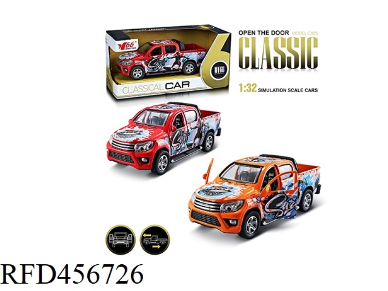 1:32 GRAFFITI TOYOTA FOUR-DOOR PICKUP ALLOY PULL BACK 2-DOOR CAR 1 MODEL 2 COLORS