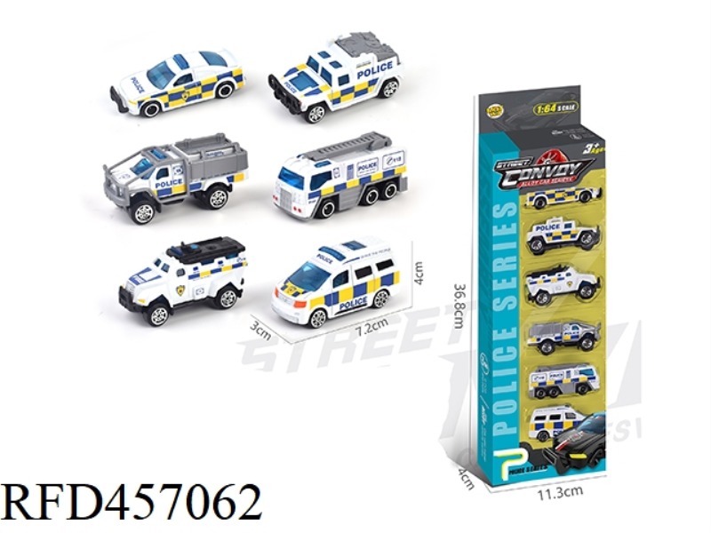 ALLOY SLIDING POLICE CAR 6 PACK