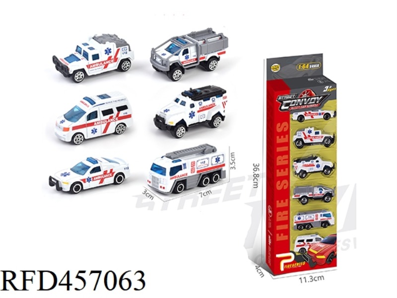 ALLOY SLIDING MEDICAL RESCUE VEHICLE PACK OF 6