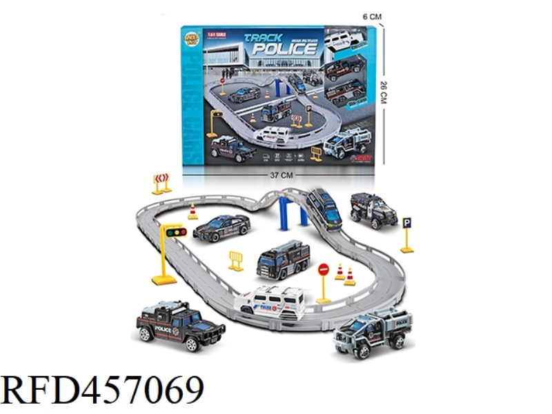ELECTRIC CITY RAIL CAR ALLOY POLICE SET (WITH 1 ELECTRIC CAR, 2 ALLOY POLICE CARS, ROAD SIGNS)