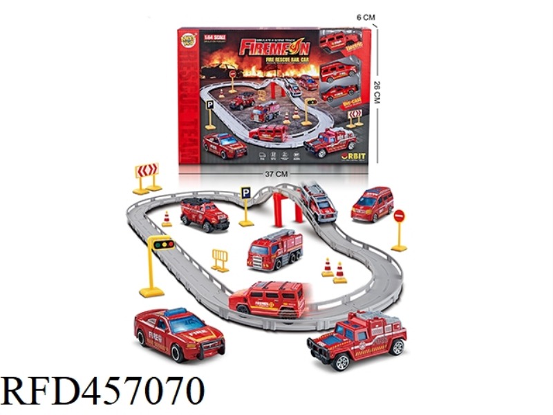 ELECTRIC CITY RAIL CAR ALLOY FIRE-FIGHTING SUIT (WITH 1 ELECTRIC CAR, 2 ALLOY FIRE TRUCKS, ROAD SIGN