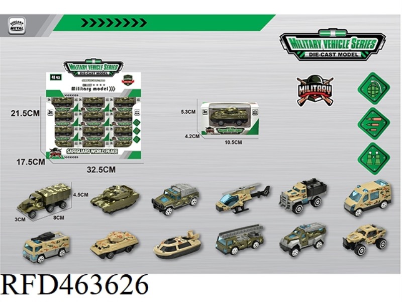 1:64 ALLOY MILITARY VEHICLE DISPLAY BOX 48 PCS 12 MIXED