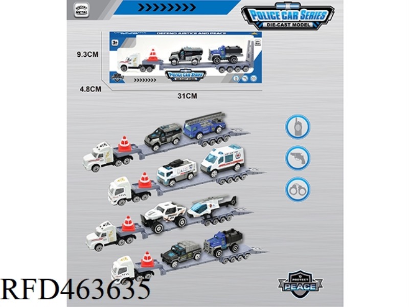 1:64 ALLOY POLICE CAR LARGE TRAILER 4 MIXED PACKS
