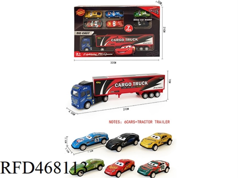 1 HUILI ALLOY CONTAINER CAR +6 HUILI AUTOMOBILE MOBILIZATION CAR (IRON SHEET)
