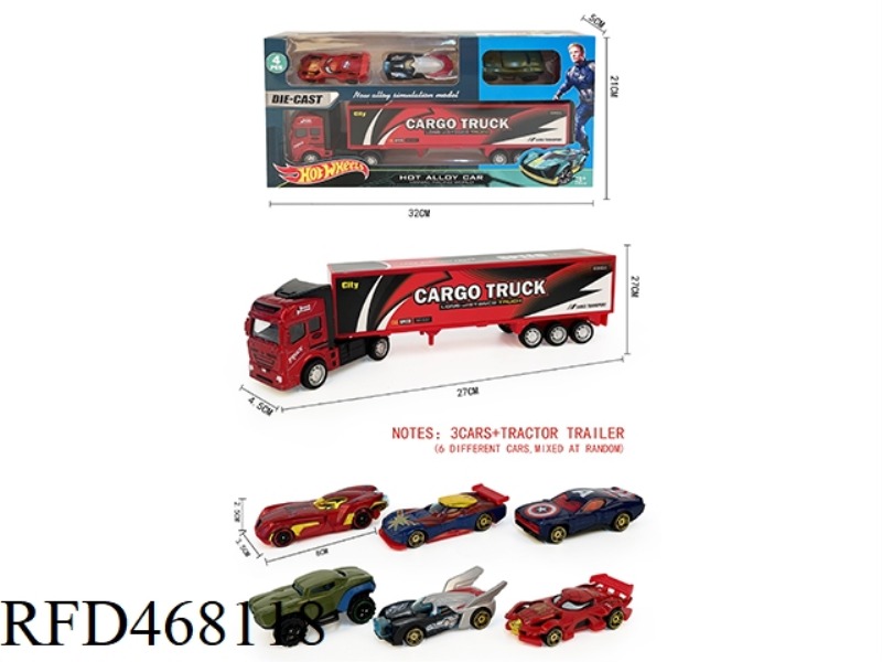1 RETURNEE ALLOY CONTAINER CAR +3 SLIDING AVENGERS ALLIANCE CAR (ALLOY)