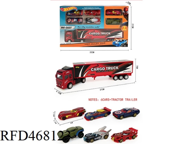 1 RETURNEE ALLOY CONTAINER CAR +6 SLIDING AVENGERS ALLIANCE CAR (ALLOY)