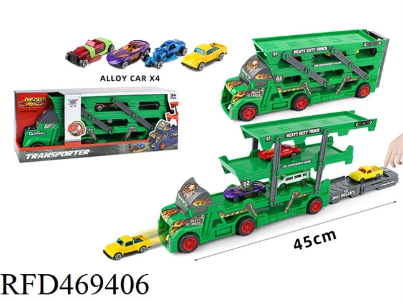 THREE-LAYER FOLDING CONTAINER TRUCK SLIDING AND EJECTING DIY STICKERS (WITH 4 ALLOY CARS)