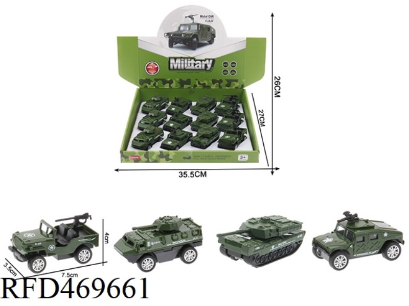 1:60 PULL BACK MILITARY VEHICLE MODEL 12 MIXED/DISPLAY BOX