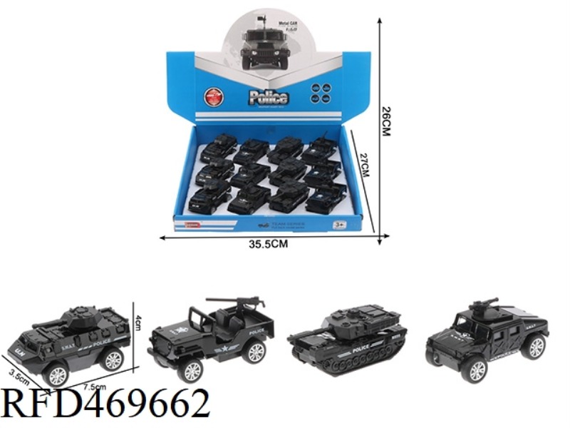 1:60 PULL BACK SPECIAL POLICE CAR MODEL 12 MIXED / DISPLAY BOX