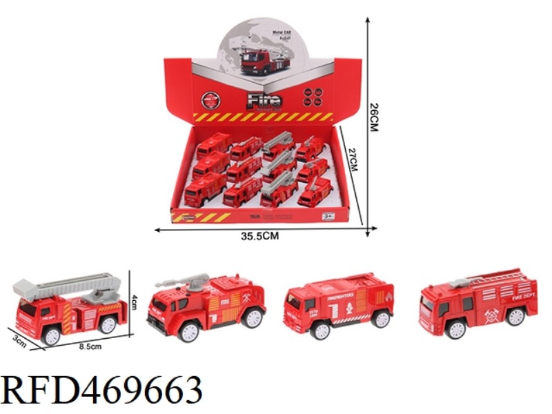 1:60 PULL BACK FIRE TRUCK MODEL 12 MIXED/DISPLAY BOX