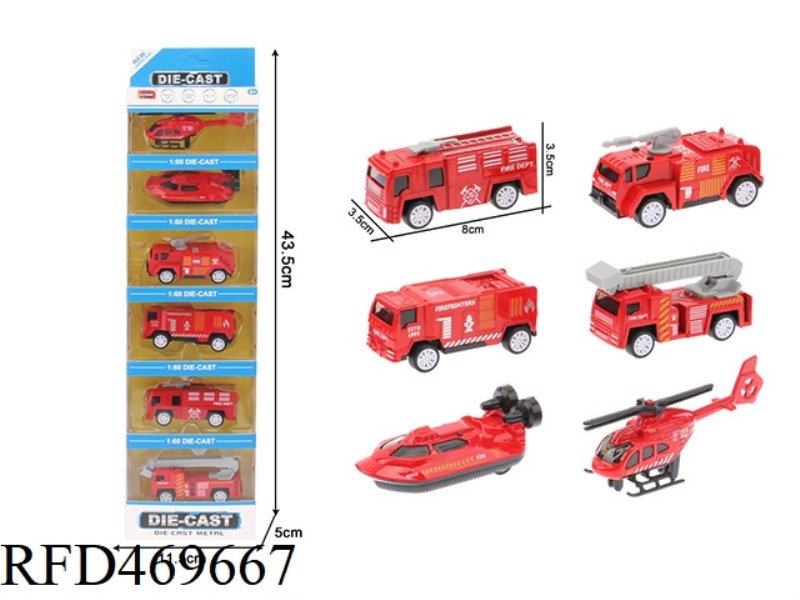 1:60 PULL BACK FIRE TRUCK MODEL 6 MIXED/DISPLAY BOX