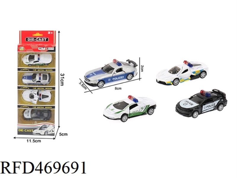 1:60 ALLOY PULL BACK DOUBLE DOOR POLICE CAR 4 MIXED/DISPLAY BOX