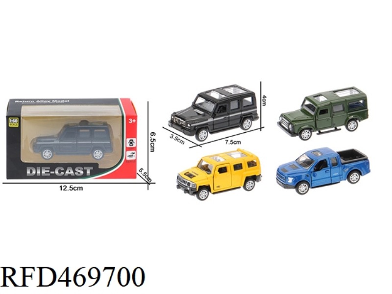 1:60 ALLOY PULL BACK DOUBLE DOOR OFF-ROAD VEHICLE (SINGLE PACK)
