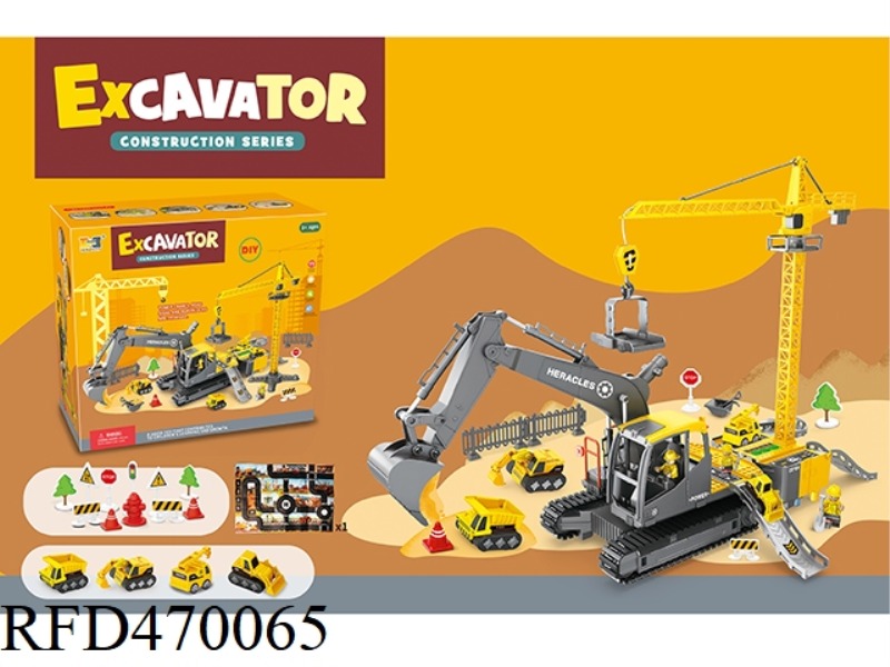 2 IN 1 TRACK DEFORMATION STORAGE INERTIA EXCAVATOR CRANE TOWER PARKING LOT WITH SOUND AND LIGHT - YE