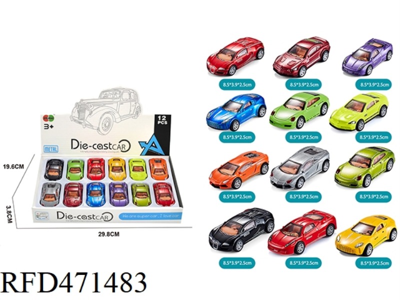 12PCS/FLAT DISPLAY BOX PULL BACK ALLOY SPORTS CAR