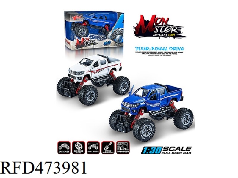 1:30 ALLOY FRONT AND REAR PULLBACK WITH SPRING SHOCK ABSORBER SIMULATION CLIMBING BIG WHEEL (TOYOTA