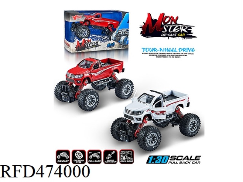 1:30 ALLOY FRONT AND REAR PULLBACK WITH SPRING SHOCK ABSORBER SIMULATION CLIMBING BIG WHEEL (TOYOTA