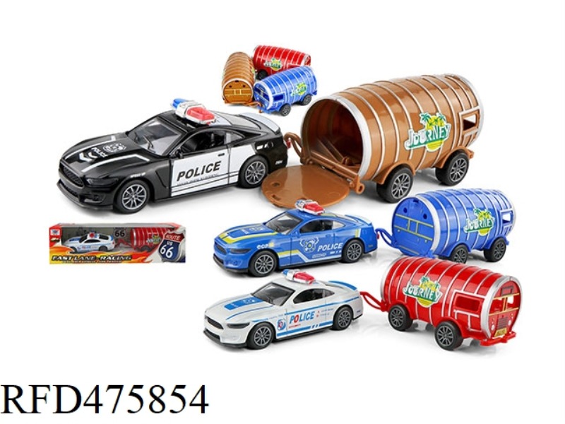 1:36 ALLOY CAR MUSTANG POLICE CAR TRAILER PULL BACK DOOR (1 PACK)