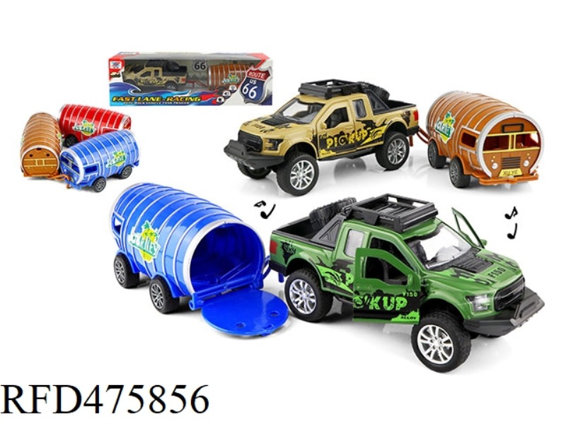 1:32 ALLOY RAPTOR F150 TRAILER THREE DOORS PULL BACK LIGHT AND MUSIC (1 PACK)