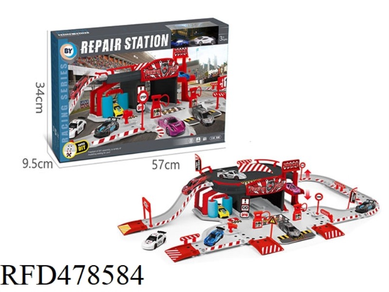 ALLOY RACING PARKING GARAGE REPAIR SHOP SET (WITH 2 ALLOY CARS)